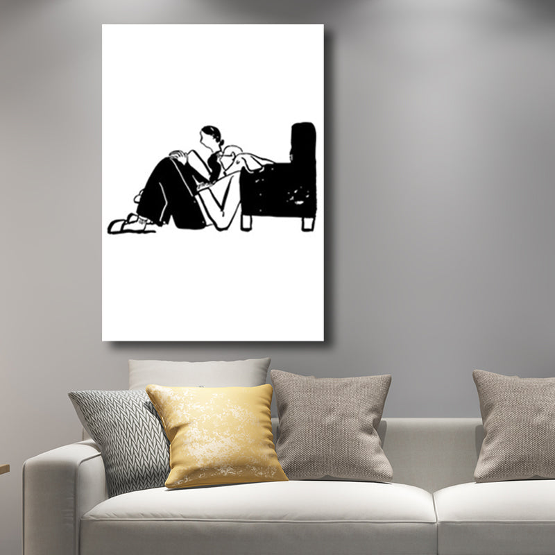 Mans Leisure Time Drawing Canvas in Black and White Minimalism Wall Art for Room Clearhalo 'Art Gallery' 'Canvas Art' 'Contemporary Art Gallery' 'Contemporary Art' 'Minimalism' 'Minimalist Art Gallery' 'Scandinavian' Arts' 1707922
