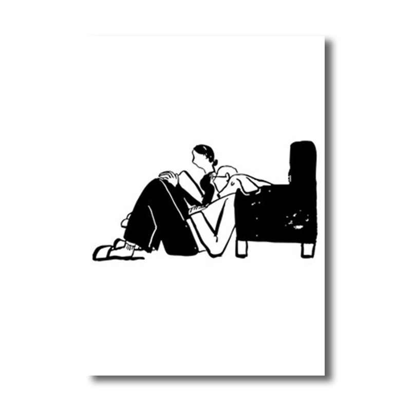 Mans Leisure Time Drawing Canvas in Black and White Minimalism Wall Art for Room Clearhalo 'Art Gallery' 'Canvas Art' 'Contemporary Art Gallery' 'Contemporary Art' 'Minimalism' 'Minimalist Art Gallery' 'Scandinavian' Arts' 1707923
