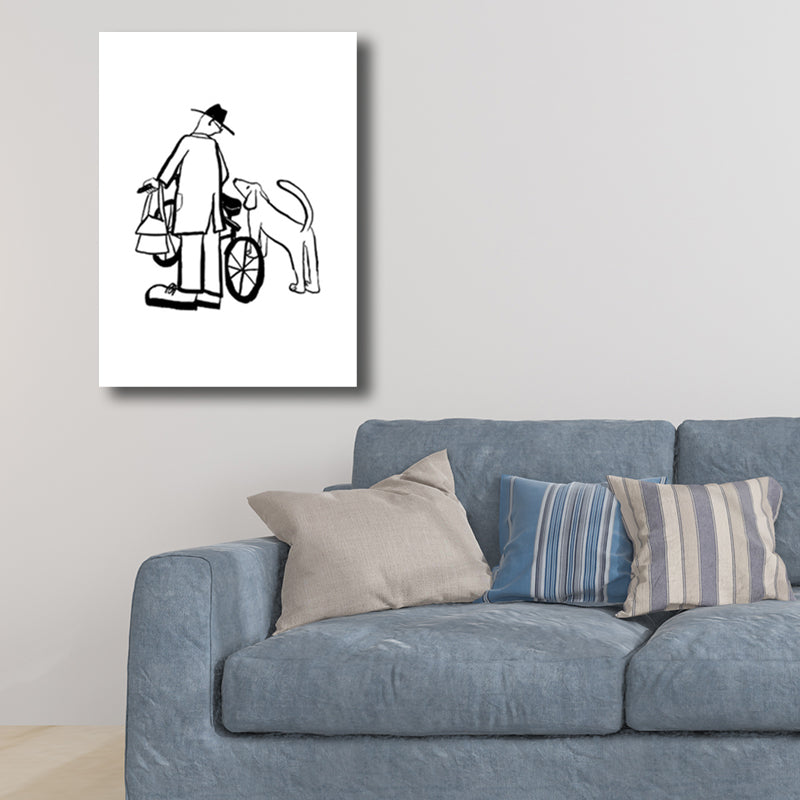 Mans Leisure Time Drawing Canvas in Black and White Minimalism Wall Art for Room White Design 5 Clearhalo 'Art Gallery' 'Canvas Art' 'Contemporary Art Gallery' 'Contemporary Art' 'Minimalism' 'Minimalist Art Gallery' 'Scandinavian' Arts' 1707924