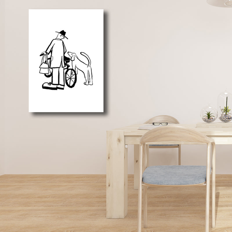 Mans Leisure Time Drawing Canvas in Black and White Minimalism Wall Art for Room Clearhalo 'Art Gallery' 'Canvas Art' 'Contemporary Art Gallery' 'Contemporary Art' 'Minimalism' 'Minimalist Art Gallery' 'Scandinavian' Arts' 1707925