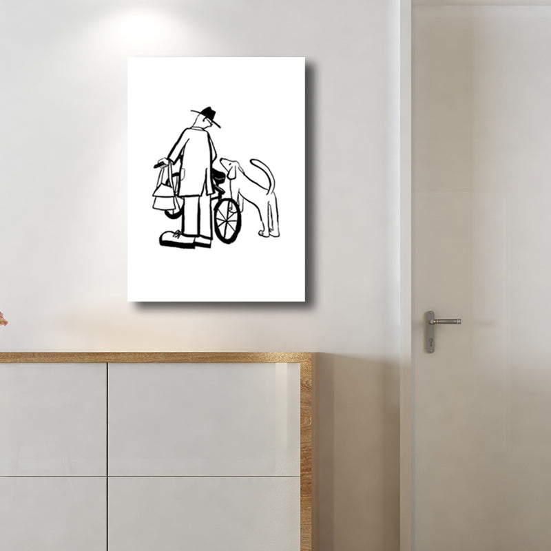 Mans Leisure Time Drawing Canvas in Black and White Minimalism Wall Art for Room Clearhalo 'Art Gallery' 'Canvas Art' 'Contemporary Art Gallery' 'Contemporary Art' 'Minimalism' 'Minimalist Art Gallery' 'Scandinavian' Arts' 1707926