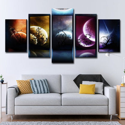 Starry Sky Planets Wall Art Multi-Piece Fictional Kids Bedroom Canvas Print in Black Black Clearhalo 'Art Gallery' 'Canvas Art' 'Kids' Arts' 1707935