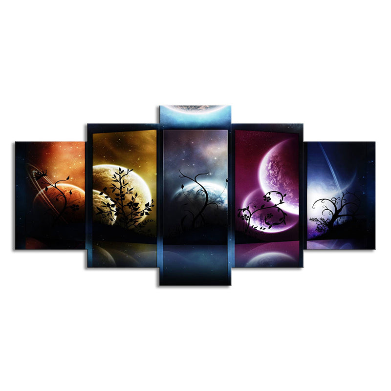 Starry Sky Planets Wall Art Multi-Piece Fictional Kids Bedroom Canvas Print in Black Clearhalo 'Art Gallery' 'Canvas Art' 'Kids' Arts' 1707938