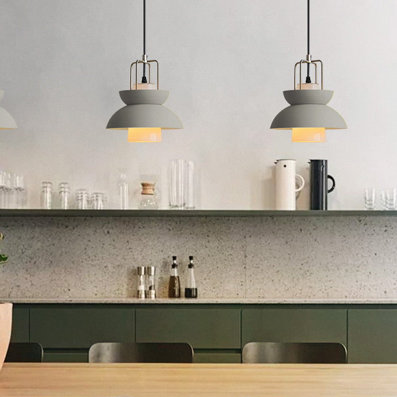 1 Light Bedroom Ceiling Light Fixture with Bowl Metallic Shade Macaron Style Gray/Pink Hanging Lamp Grey Clearhalo 'Ceiling Lights' 'Modern Pendants' 'Modern' 'Pendant Lights' 'Pendants' Lighting' 170794