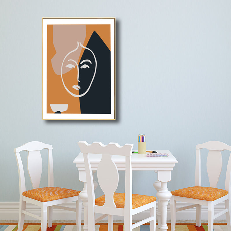 Pastel Girl Face Drawing Canvas Textured Minimalistic Wall Art Decor for Living Room Black Clearhalo 'Art Gallery' 'Canvas Art' 'Contemporary Art Gallery' 'Contemporary Art' 'Minimalism' 'Minimalist Art Gallery' 'Scandinavian' Arts' 1707956