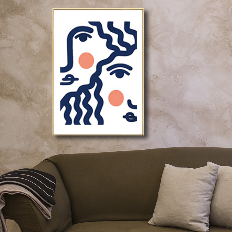 Pastel Girl Face Drawing Canvas Textured Minimalistic Wall Art Decor for Living Room Dark Blue Clearhalo 'Art Gallery' 'Canvas Art' 'Contemporary Art Gallery' 'Contemporary Art' 'Minimalism' 'Minimalist Art Gallery' 'Scandinavian' Arts' 1707960