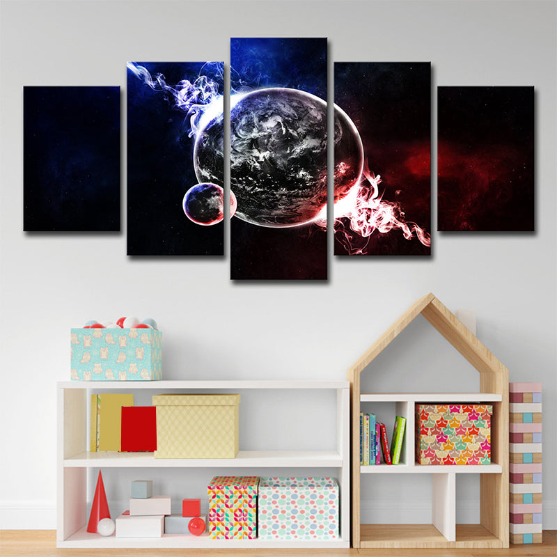 Multi-Piece Smoky Planet Canvas Print Kids Style Wall Art for Children Bedroom Clearhalo 'Art Gallery' 'Canvas Art' 'Kids' Arts' 1707965