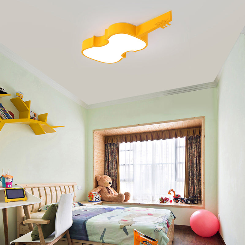 Musical Note Classroom Flush Ceiling Light Metal Lovely Bright-Colored Ceiling Lamp Yellow E 33.5" Clearhalo 'Ceiling Lights' 'Close To Ceiling Lights' 'Close to ceiling' 'Flush mount' Lighting' 170797