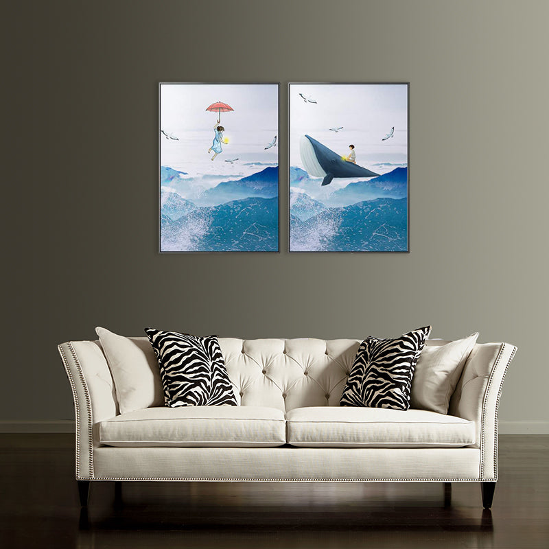 Colossal Sea and Kid Painting for Children Bedroom in Blue, Multiple Sizes Options Clearhalo 'Art Gallery' 'Canvas Art' 'Kids' Arts' 1707978