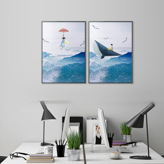 Colossal Sea and Kid Painting for Children Bedroom in Blue, Multiple Sizes Options Clearhalo 'Art Gallery' 'Canvas Art' 'Kids' Arts' 1707979
