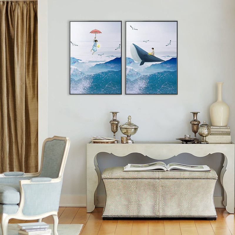 Colossal Sea and Kid Painting for Children Bedroom in Blue, Multiple Sizes Options Clearhalo 'Art Gallery' 'Canvas Art' 'Kids' Arts' 1707980