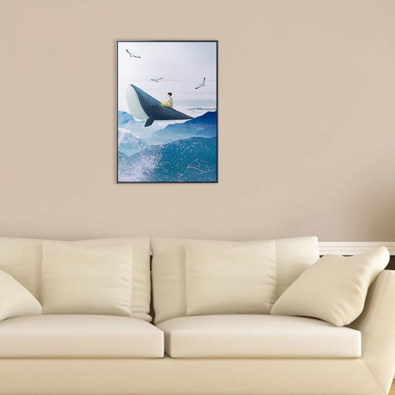 Colossal Sea and Kid Painting for Children Bedroom in Blue, Multiple Sizes Options Blue Design 2 Clearhalo 'Art Gallery' 'Canvas Art' 'Kids' Arts' 1707981