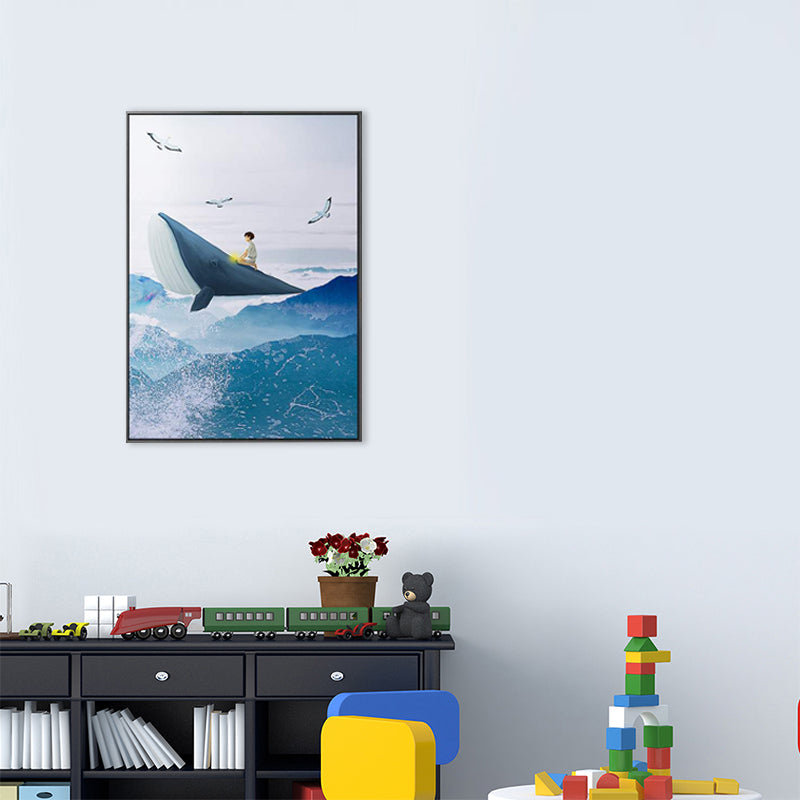Colossal Sea and Kid Painting for Children Bedroom in Blue, Multiple Sizes Options Clearhalo 'Art Gallery' 'Canvas Art' 'Kids' Arts' 1707983