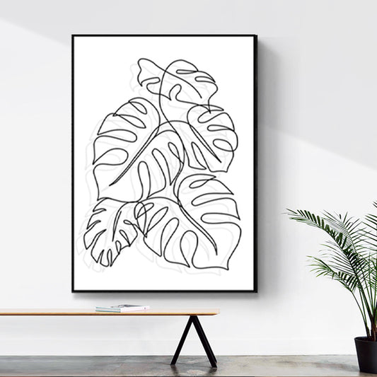 Pencil Line Drawing Wall Art in Black and White Canvas Print Wall Decor, Textured