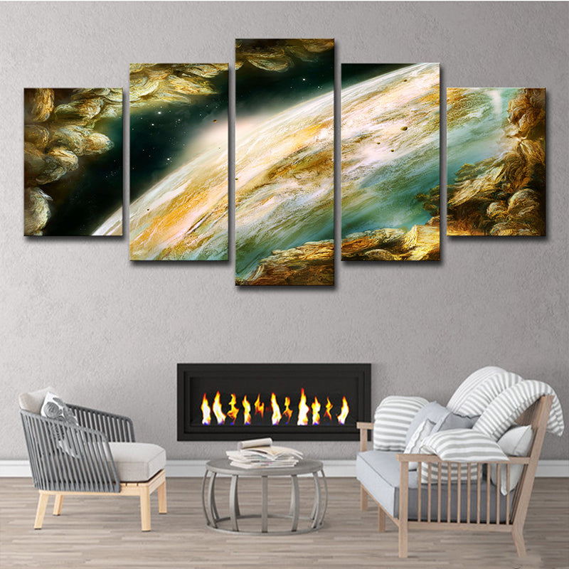 Sci-Fi Earth Surface Wall Art Decor Green Multi-Piece Canvas Print for Living Room Clearhalo 'Art Gallery' 'Canvas Art' 'Kids' Arts' 1708011