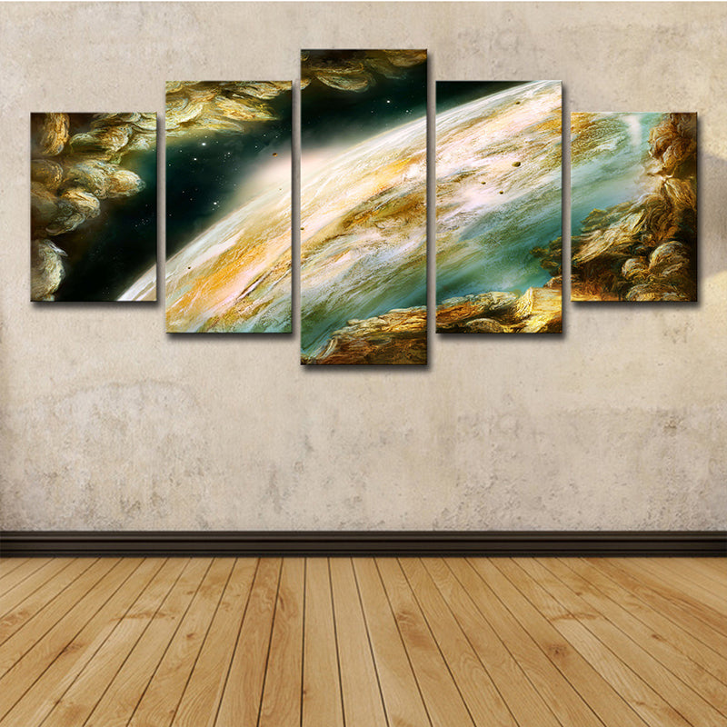 Sci-Fi Earth Surface Wall Art Decor Green Multi-Piece Canvas Print for Living Room Clearhalo 'Art Gallery' 'Canvas Art' 'Kids' Arts' 1708012