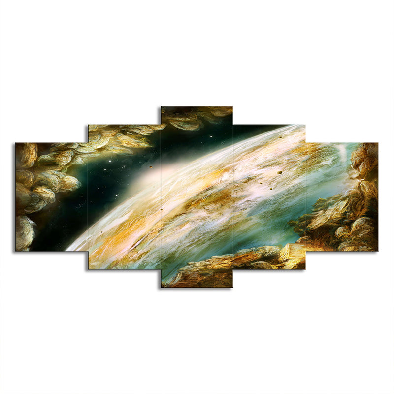 Sci-Fi Earth Surface Wall Art Decor Green Multi-Piece Canvas Print for Living Room Clearhalo 'Art Gallery' 'Canvas Art' 'Kids' Arts' 1708013