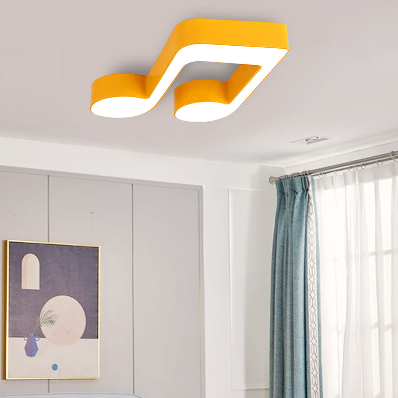 Musical Note Classroom Flush Ceiling Light Metal Lovely Bright-Colored Ceiling Lamp Yellow D 21.5" Clearhalo 'Ceiling Lights' 'Close To Ceiling Lights' 'Close to ceiling' 'Flush mount' Lighting' 170802