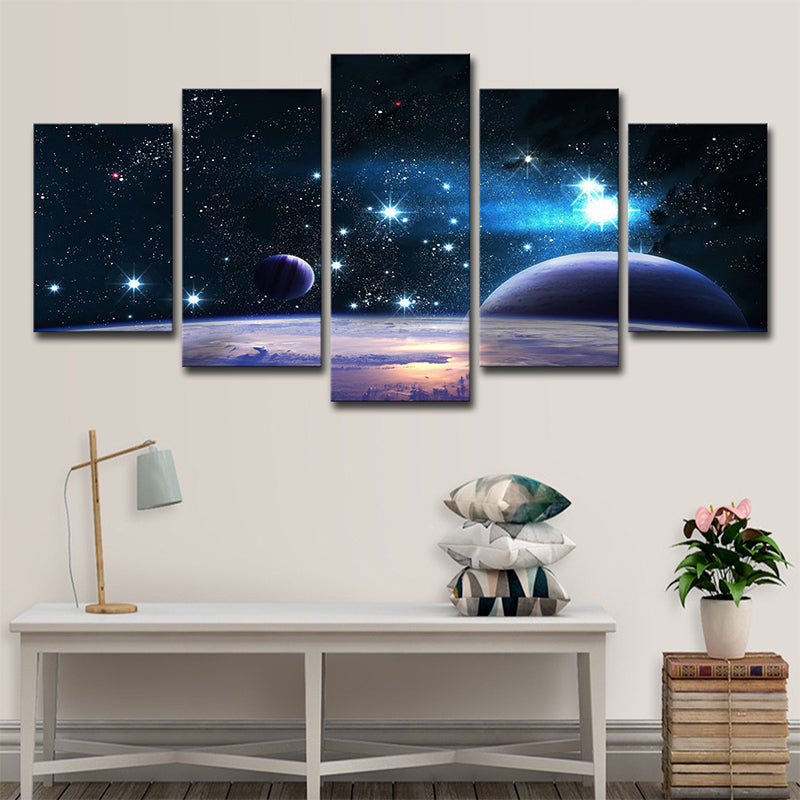 Universe Star and Planet Canvas Art Black Multi-Piece Wall Decor for House Interior Black Clearhalo 'Art Gallery' 'Canvas Art' 'Kids' Arts' 1708036