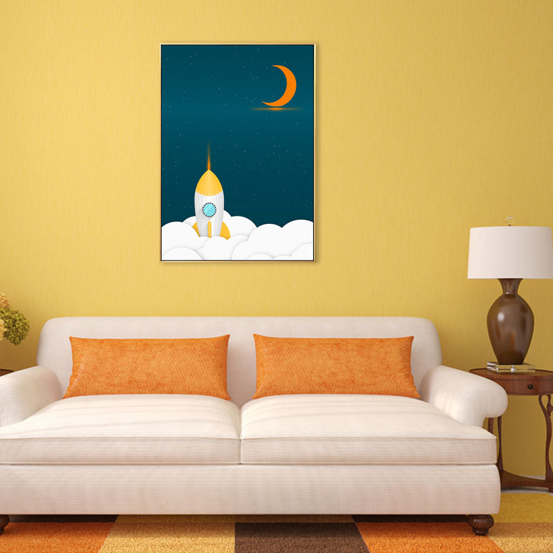 Kids Style Outer Space Painting Canvas Textured Soft Color Wall Decor for Bathroom Green Clearhalo 'Art Gallery' 'Canvas Art' 'Kids' Arts' 1708050