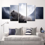 White Wolf and Moon Art Print Multi-Piece Modernism Sitting Room Wall Decoration White