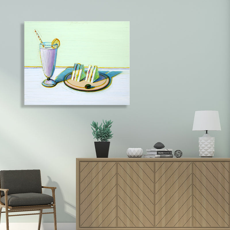 Beverage and Cakes Painting Traditional Style Canvas Textured Wall Decor in Green Green Clearhalo 'Art Gallery' 'Canvas Art' 'Traditional' Arts' 1708081