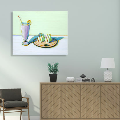 Beverage and Cakes Painting Traditional Style Canvas Textured Wall Decor in Green Green Clearhalo 'Art Gallery' 'Canvas Art' 'Traditional' Arts' 1708081