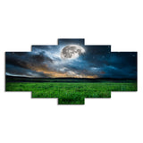 Green Meadow Landscape Wall Art Starry Moon Night Fictional Multi-Piece Canvas Print Clearhalo 'Art Gallery' 'Canvas Art' 'Kids' Arts' 1708123