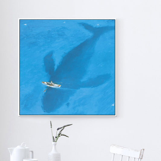 Blue Dolphin and Boat Canvas Textured Tropical Dining Room Wall Decor, Multiple Sizes Blue Clearhalo 'Art Gallery' 'Canvas Art' 'Coastal Art Gallery' 'Tropical' Arts' 1708127