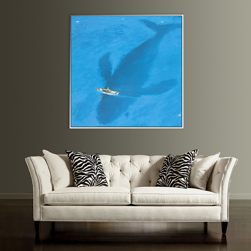 Blue Dolphin and Boat Canvas Textured Tropical Dining Room Wall Decor, Multiple Sizes Clearhalo 'Art Gallery' 'Canvas Art' 'Coastal Art Gallery' 'Tropical' Arts' 1708129