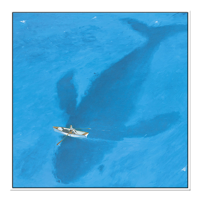 Blue Dolphin and Boat Canvas Textured Tropical Dining Room Wall Decor, Multiple Sizes Clearhalo 'Art Gallery' 'Canvas Art' 'Coastal Art Gallery' 'Tropical' Arts' 1708130