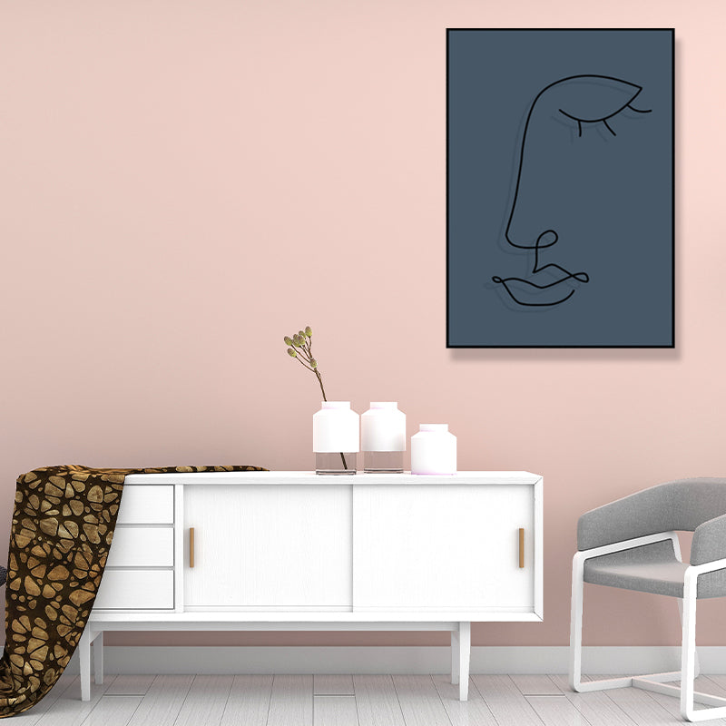 Pencil Line Face Sketch Art Print Blue Girls Bedroom Wall Decor, Texture Surface Clearhalo 'Art Gallery' 'Canvas Art' 'Contemporary Art Gallery' 'Contemporary Art' 'Minimalism' 'Minimalist Art Gallery' 'Scandinavian' Arts' 1708185