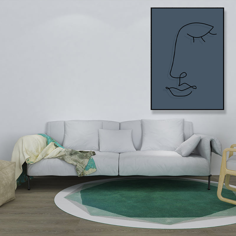 Pencil Line Face Sketch Art Print Blue Girls Bedroom Wall Decor, Texture Surface Clearhalo 'Art Gallery' 'Canvas Art' 'Contemporary Art Gallery' 'Contemporary Art' 'Minimalism' 'Minimalist Art Gallery' 'Scandinavian' Arts' 1708192