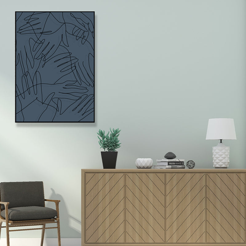Pencil Line Face Sketch Art Print Blue Girls Bedroom Wall Decor, Texture Surface Clearhalo 'Art Gallery' 'Canvas Art' 'Contemporary Art Gallery' 'Contemporary Art' 'Minimalism' 'Minimalist Art Gallery' 'Scandinavian' Arts' 1708195