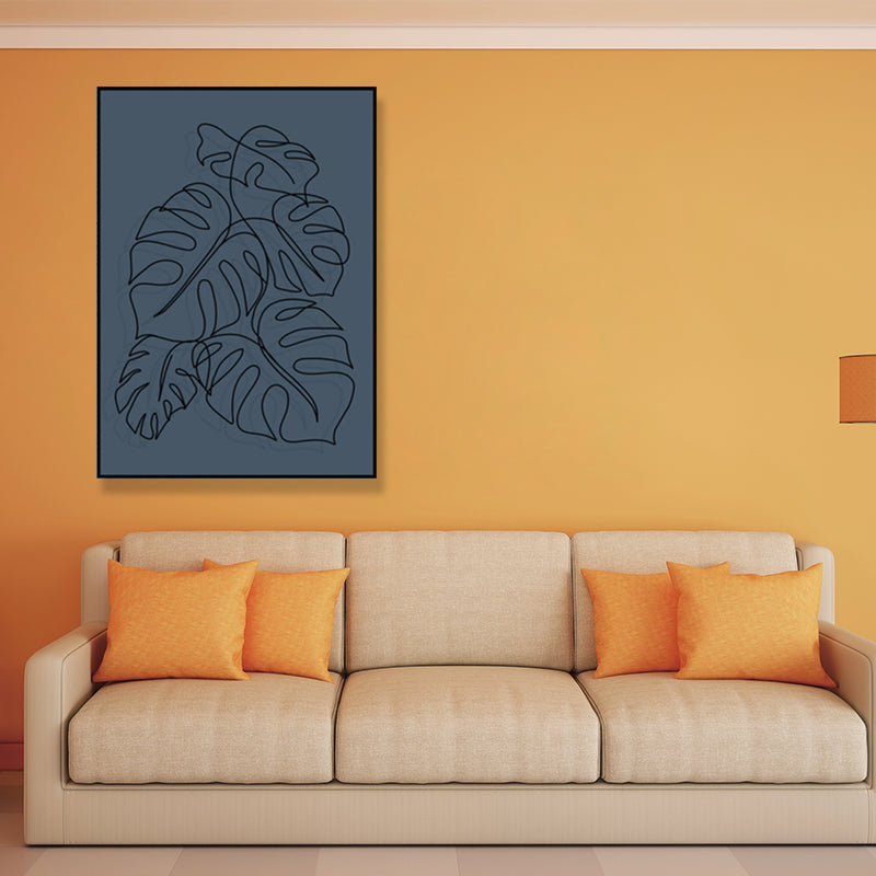 Pencil Line Face Sketch Art Print Blue Girls Bedroom Wall Decor, Texture Surface Clearhalo 'Art Gallery' 'Canvas Art' 'Contemporary Art Gallery' 'Contemporary Art' 'Minimalism' 'Minimalist Art Gallery' 'Scandinavian' Arts' 1708199
