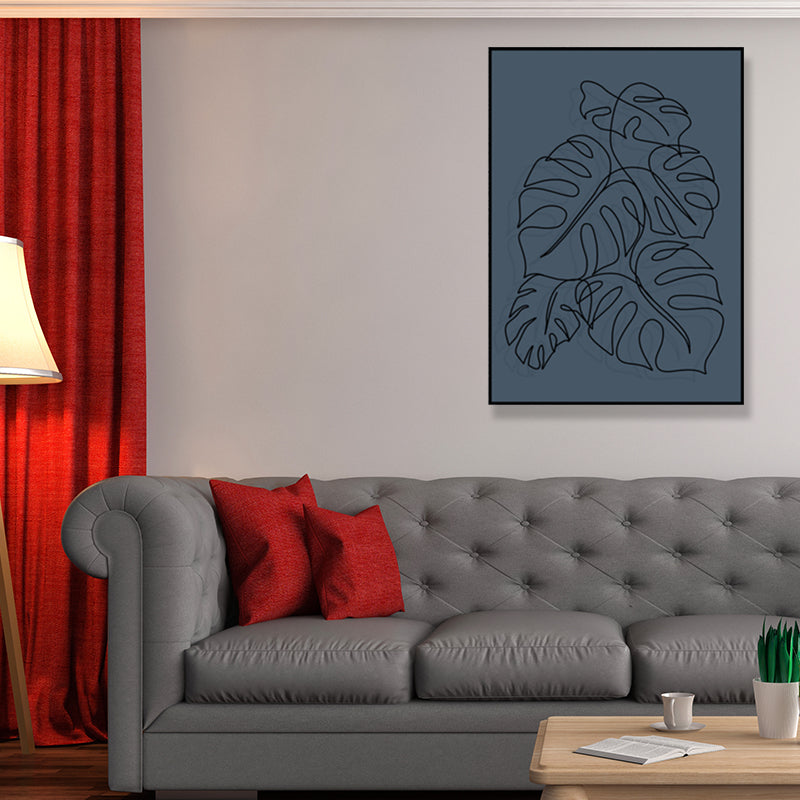 Pencil Line Face Sketch Art Print Blue Girls Bedroom Wall Decor, Texture Surface Clearhalo 'Art Gallery' 'Canvas Art' 'Contemporary Art Gallery' 'Contemporary Art' 'Minimalism' 'Minimalist Art Gallery' 'Scandinavian' Arts' 1708200
