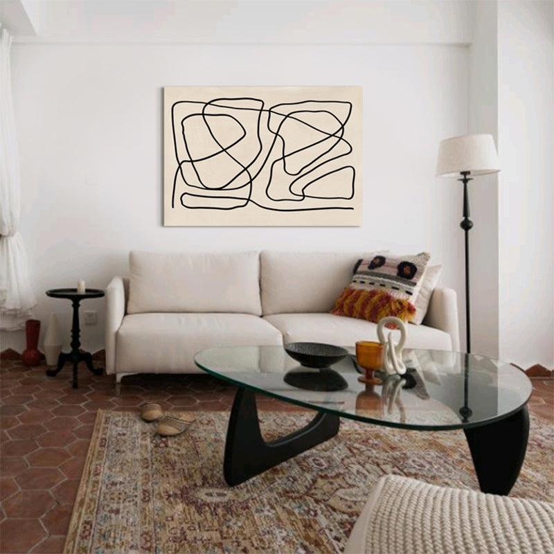 Chaos Line Canvas Wall Art Black and Beige Minimalism Wall Decor for Living Room Beige Clearhalo 'Art Gallery' 'Canvas Art' 'Contemporary Art Gallery' 'Contemporary Art' 'Minimalism' 'Minimalist Art Gallery' 'Scandinavian' Arts' 1708227