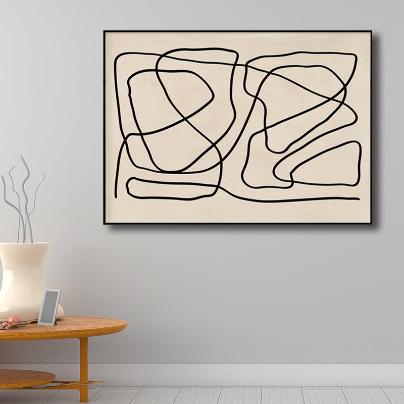 Chaos Line Canvas Wall Art Black and Beige Minimalism Wall Decor for Living Room Clearhalo 'Art Gallery' 'Canvas Art' 'Contemporary Art Gallery' 'Contemporary Art' 'Minimalism' 'Minimalist Art Gallery' 'Scandinavian' Arts' 1708228