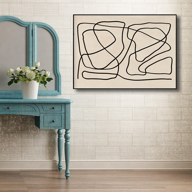 Chaos Line Canvas Wall Art Black and Beige Minimalism Wall Decor for Living Room Clearhalo 'Art Gallery' 'Canvas Art' 'Contemporary Art Gallery' 'Contemporary Art' 'Minimalism' 'Minimalist Art Gallery' 'Scandinavian' Arts' 1708229