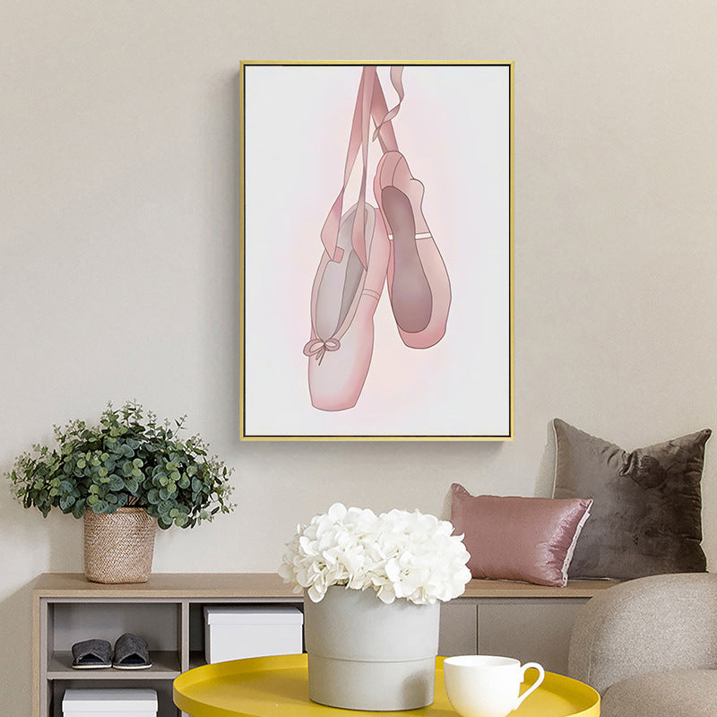 Ballet Shoes Wall Art Decor Textured Kids Style Girls Bedroom Canvas Print in Pink Pink Clearhalo 'Art Gallery' 'Canvas Art' 'Kids' Arts' 1708233
