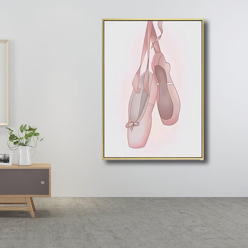 Ballet Shoes Wall Art Decor Textured Kids Style Girls Bedroom Canvas Print in Pink Clearhalo 'Art Gallery' 'Canvas Art' 'Kids' Arts' 1708235