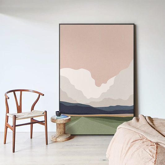 Canvas Textured Wall Decor Country Style Mountains Landscape Painting, Multiple Sizes Pink Clearhalo 'Art Gallery' 'Canvas Art' 'Country Art Gallery' 'French Country' 'Rustic' Arts' 1708251