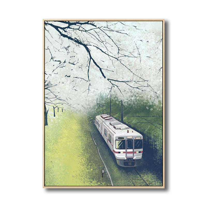 Railroad Train Scenery Art Country Style Canvas Textured Wall Decor in Light Color Clearhalo 'Art Gallery' 'Canvas Art' 'Country Art Gallery' 'French Country' 'Rustic' Arts' 1708269