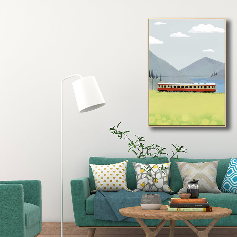 Railroad Train Scenery Art Country Style Canvas Textured Wall Decor in Light Color Yellow Clearhalo 'Art Gallery' 'Canvas Art' 'Country Art Gallery' 'French Country' 'Rustic' Arts' 1708273