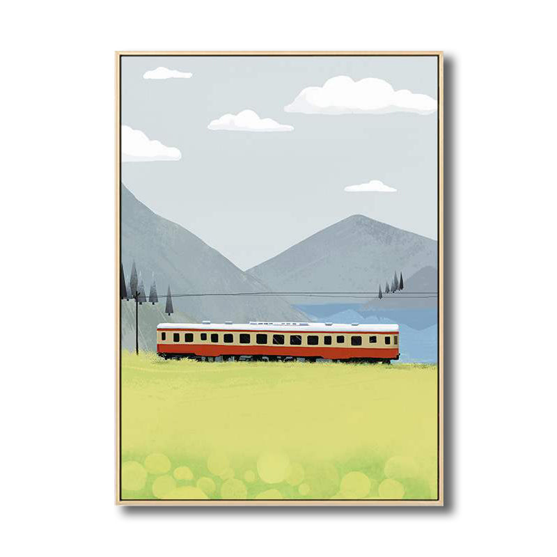 Railroad Train Scenery Art Country Style Canvas Textured Wall Decor in Light Color Clearhalo 'Art Gallery' 'Canvas Art' 'Country Art Gallery' 'French Country' 'Rustic' Arts' 1708276
