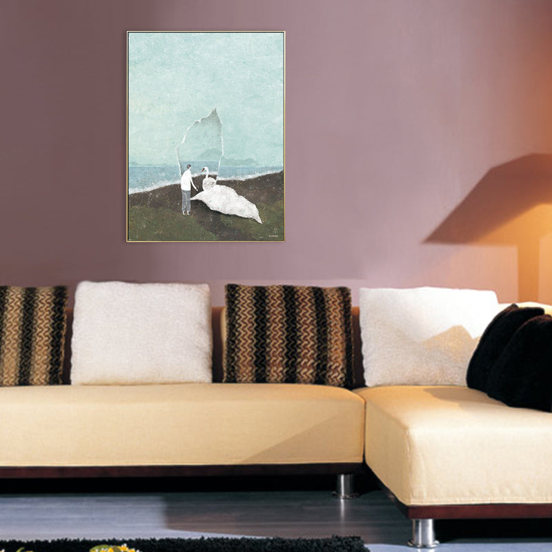 Figure and Animal Drawing Canvas Kids Textured Wall Art in Pastel Color for Room Green Clearhalo 'Art Gallery' 'Canvas Art' 'Kids' Arts' 1708310