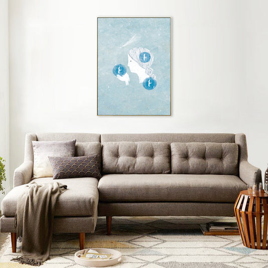 Figure and Animal Drawing Canvas Kids Textured Wall Art in Pastel Color for Room Blue Clearhalo 'Art Gallery' 'Canvas Art' 'Kids' Arts' 1708316