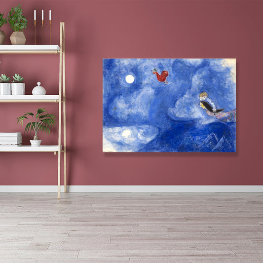 Lovers in the Moonlight Painting Country Canvas Textured Wall Decor in Blue for Living Room Blue Clearhalo 'Art Gallery' 'Canvas Art' 'Traditional' Arts' 1708334
