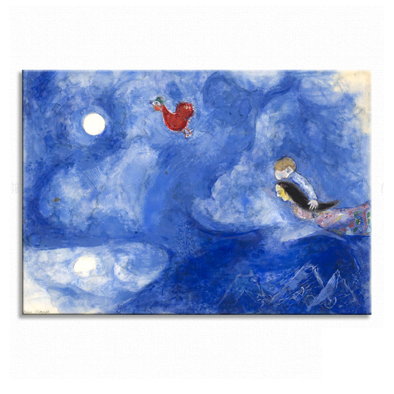 Lovers in the Moonlight Painting Country Canvas Textured Wall Decor in Blue for Living Room Clearhalo 'Art Gallery' 'Canvas Art' 'Traditional' Arts' 1708337