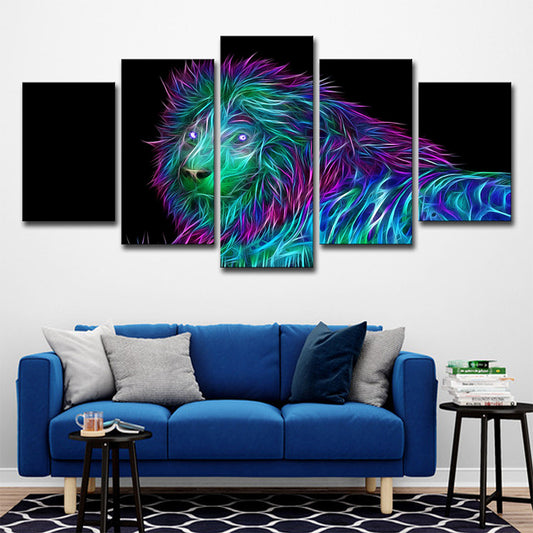 Lion King Canvas Art Modern Multi-Piece Wall Decor in Purple-Blue on Black for Room Black Clearhalo 'Art Gallery' 'Canvas Art' 'Contemporary Art Gallery' 'Modern' Arts' 1708369